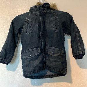 BabyGap Girls Heavyweight Dark Wash Winter Coat with Fur Hood
